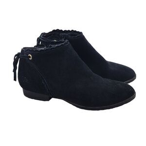 Jack‎ Rogers Charlotte Black Suede Ankle Booties Women's Size 6.5 Bow Detail